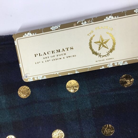 The Prairie Placemats NWT by Rachel Ashwell NEW Set of 4 Plaid Gold Polka Dot - Picture 1 of 7